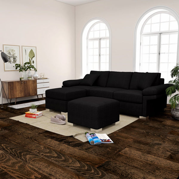 Black Lounge | Chaise Sofa | Wembley 3 + Chaise ( Black )